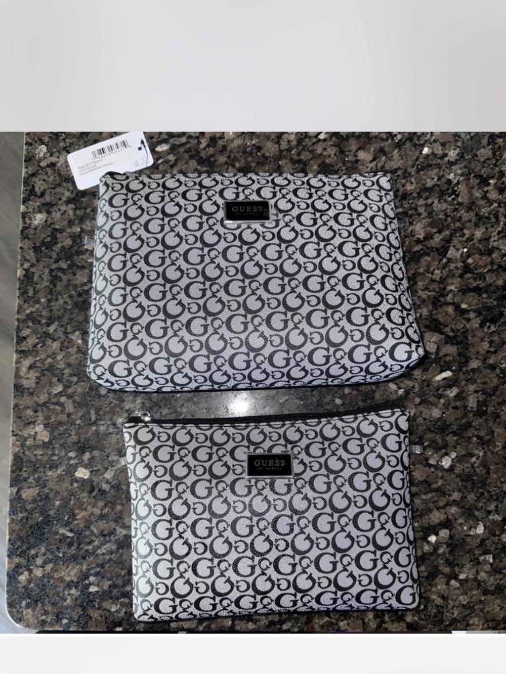 Guess Black & White Monogram Cosmetic Pouch